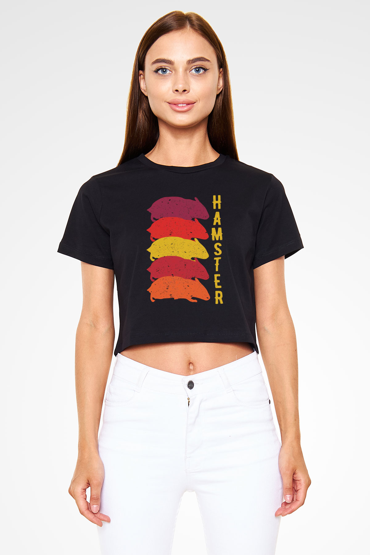 Hamster Siyah  Crop Top Tişört