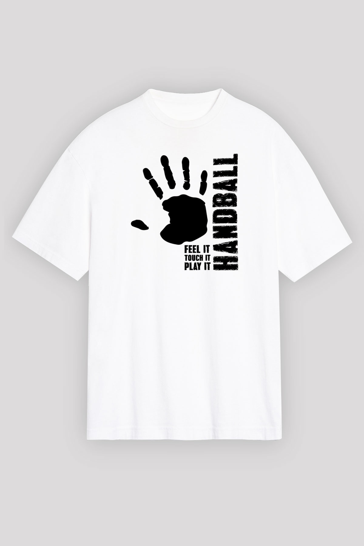 Handball Baskılı Unisex Beyaz Oversize Tişört - Tshirt
