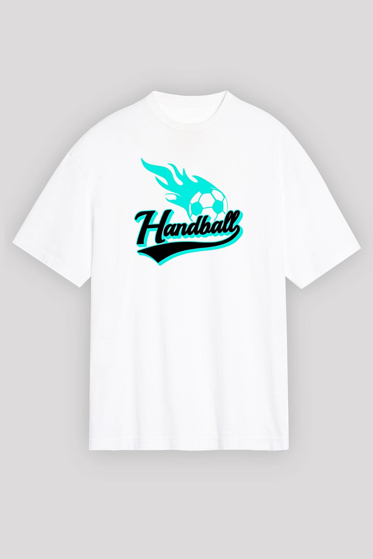 Handball Baskılı Unisex Beyaz Oversize Tişört - Tshirt
