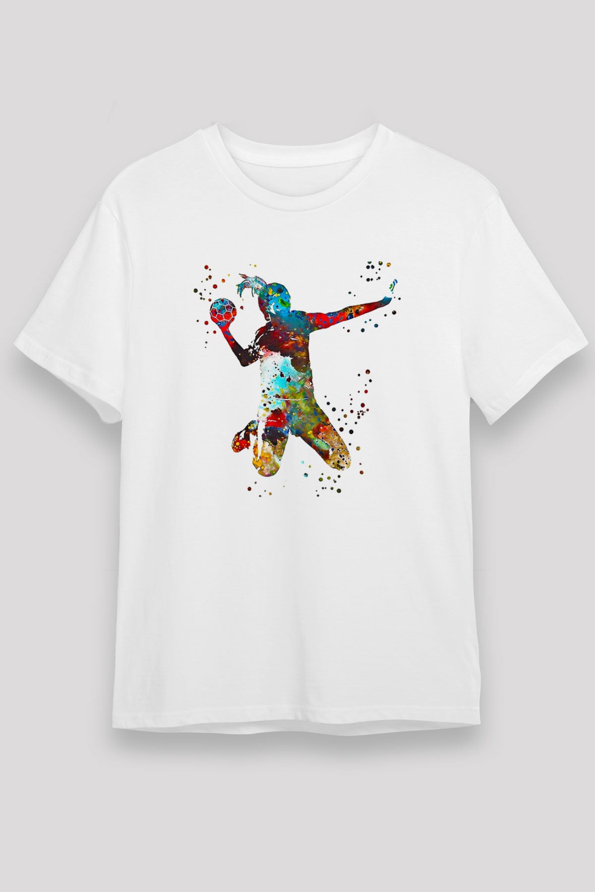 Handball Baskılı Unisex Beyaz Tişört - Tshirt
