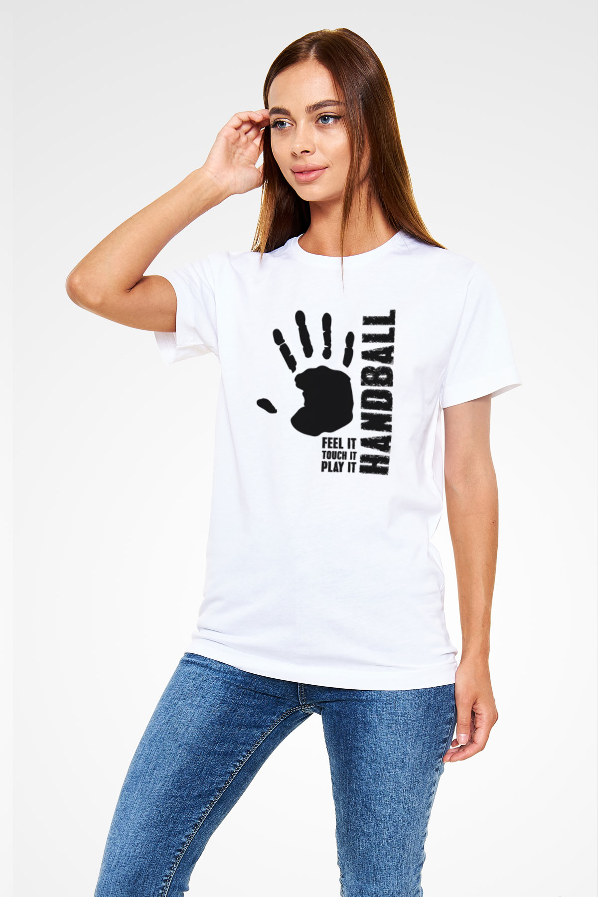 Handball Baskılı Unisex Beyaz Tişört - Tshirt