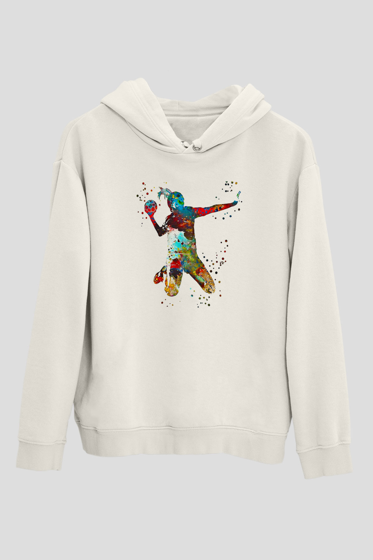 Handball Baskılı Unisex Ekru Hoodie