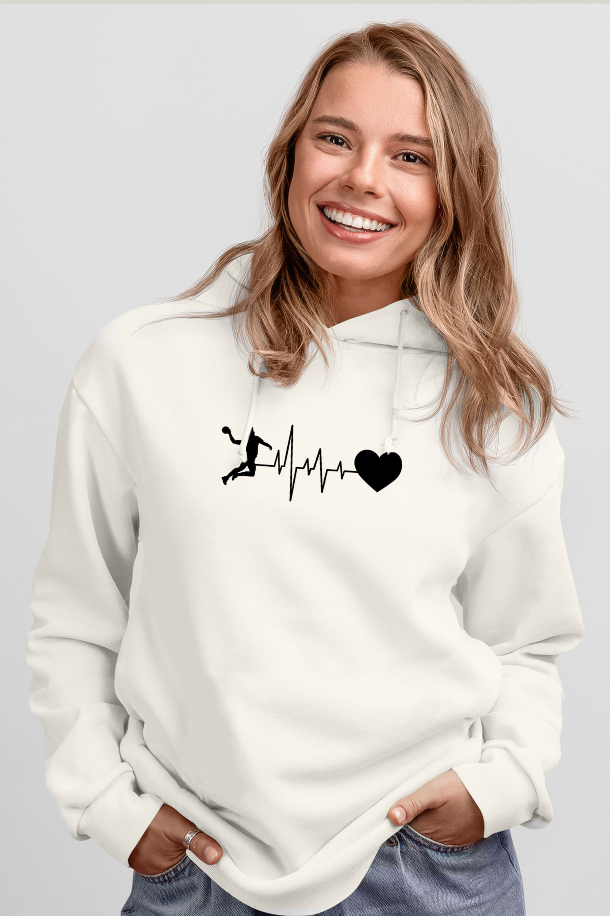 Handball Baskılı Unisex Ekru Hoodie