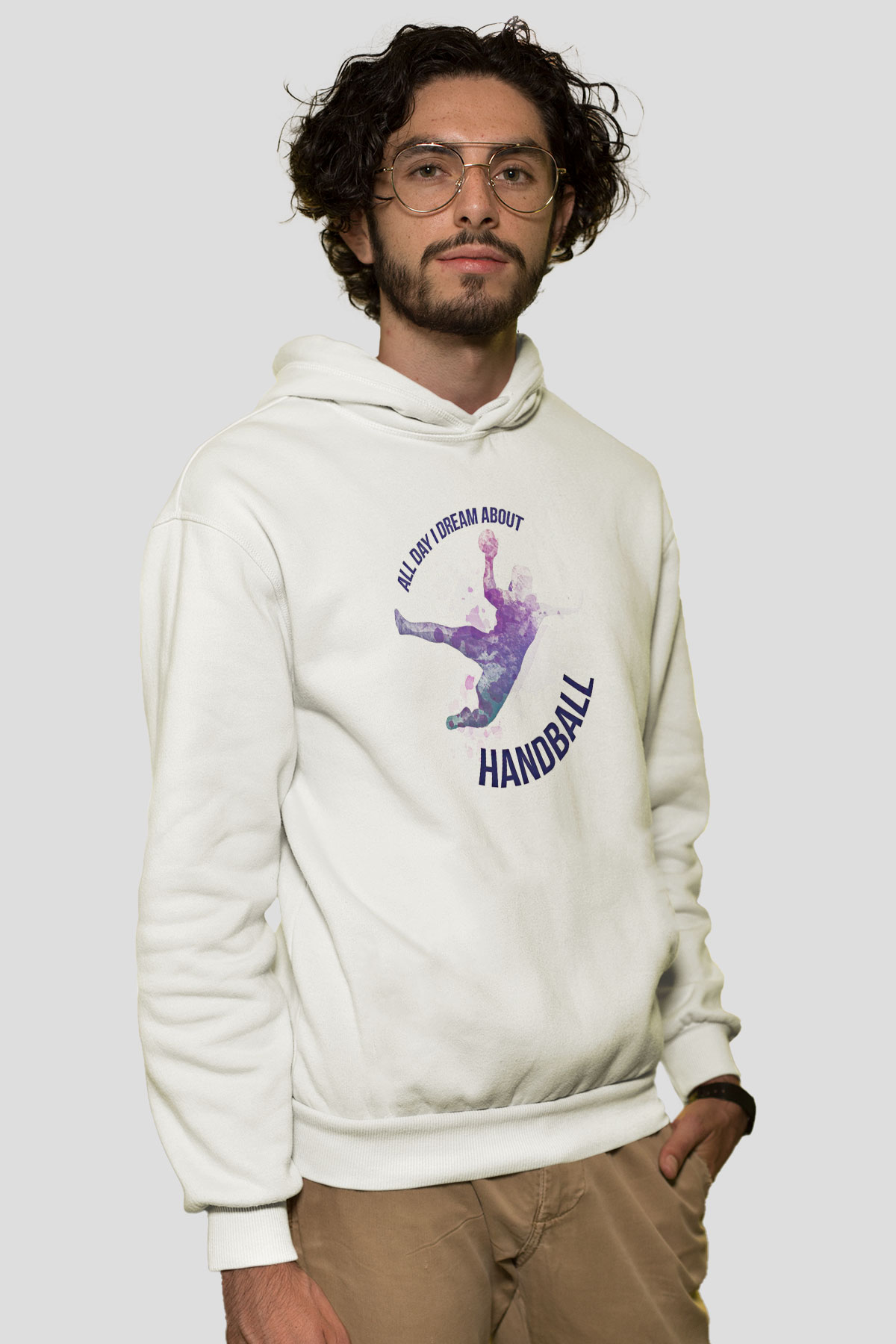 Handball Baskılı Unisex Ekru Hoodie