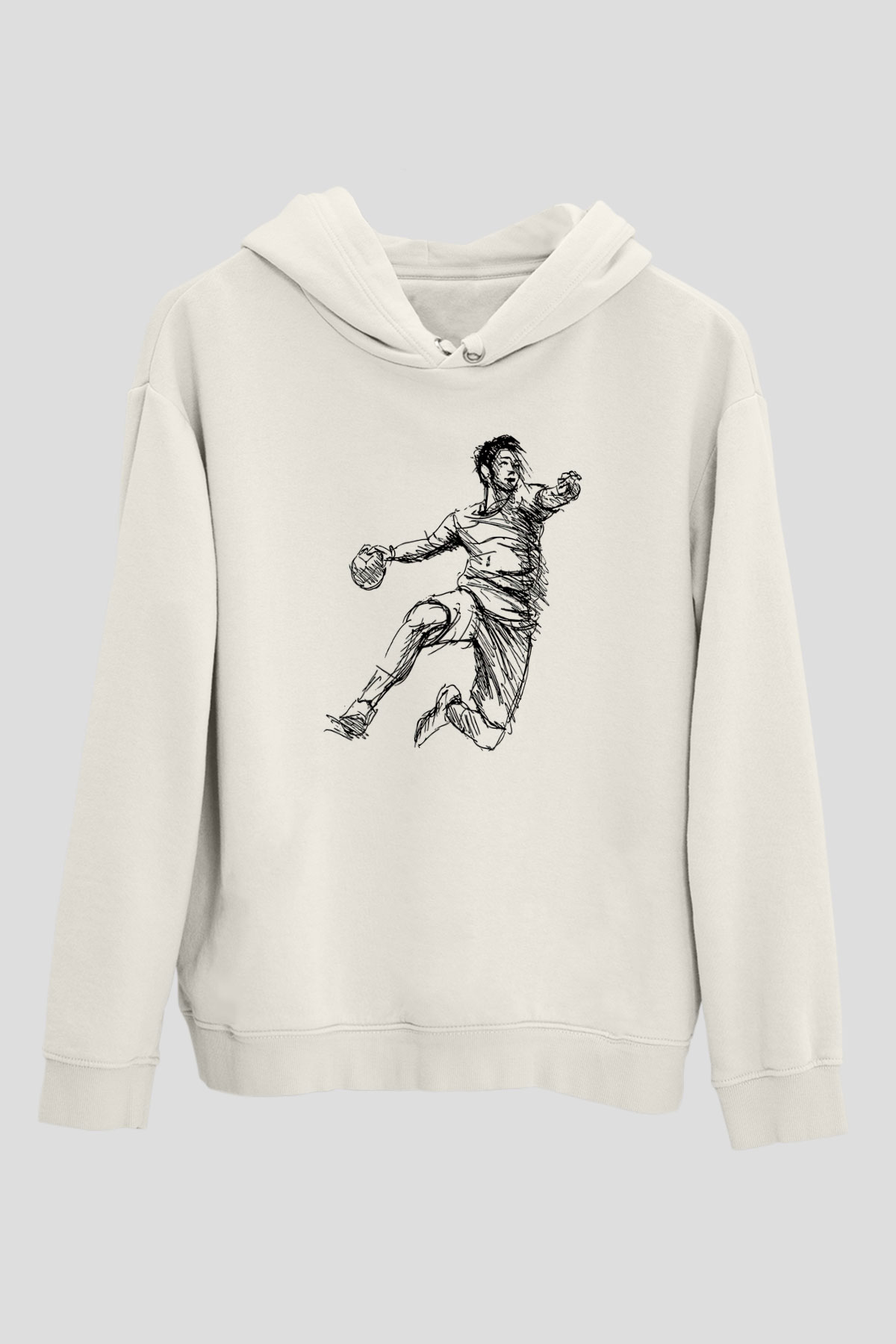 Handball Baskılı Unisex Ekru Hoodie