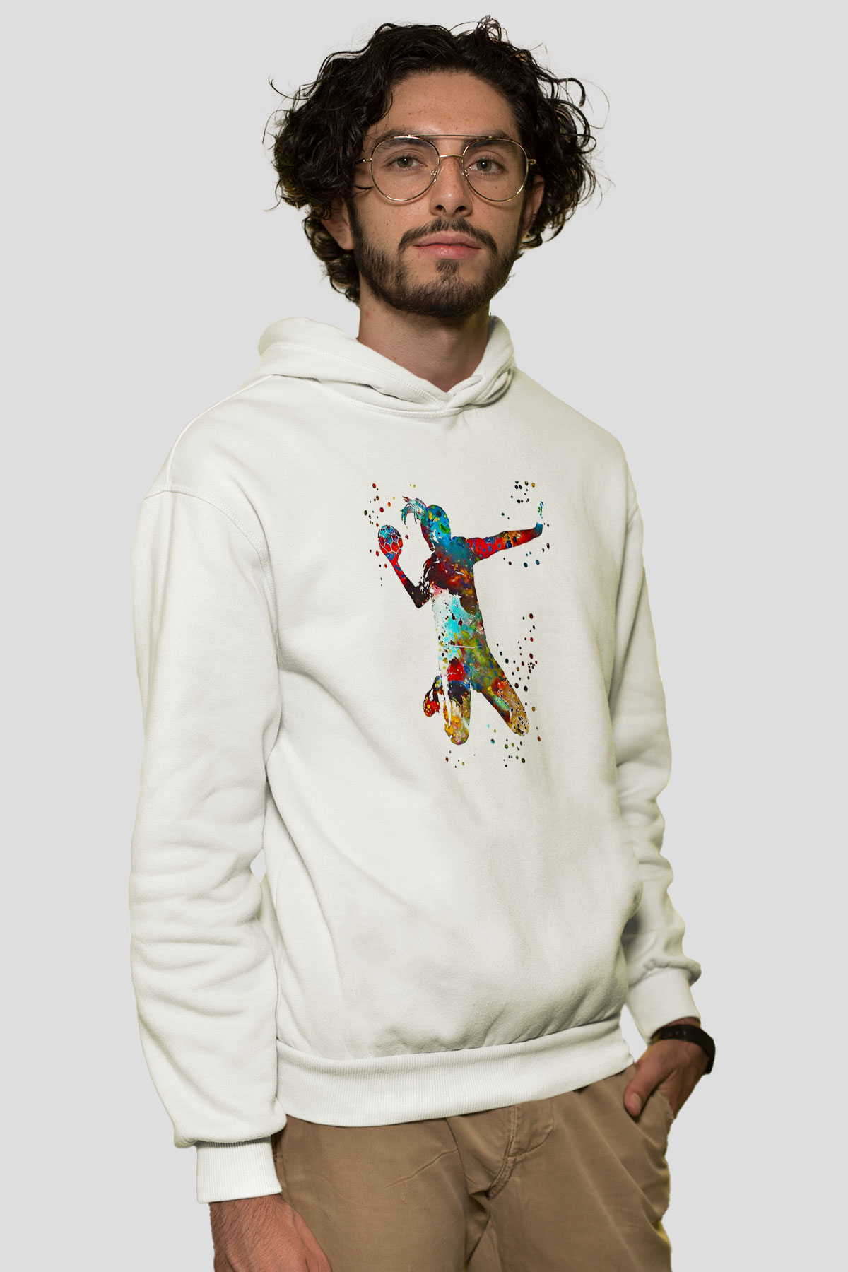 Handball Baskılı Unisex Ekru Hoodie