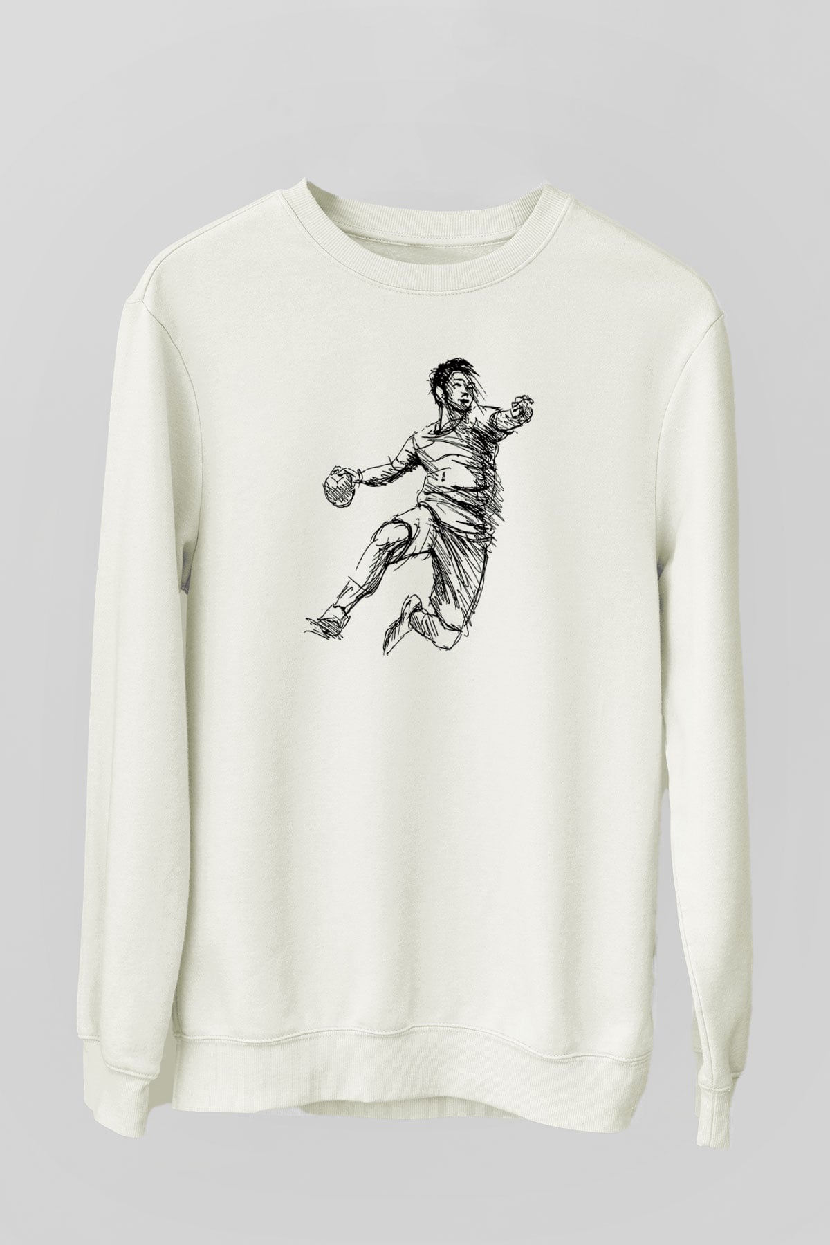 Handball Baskılı Unisex Ekru Sweatshirt