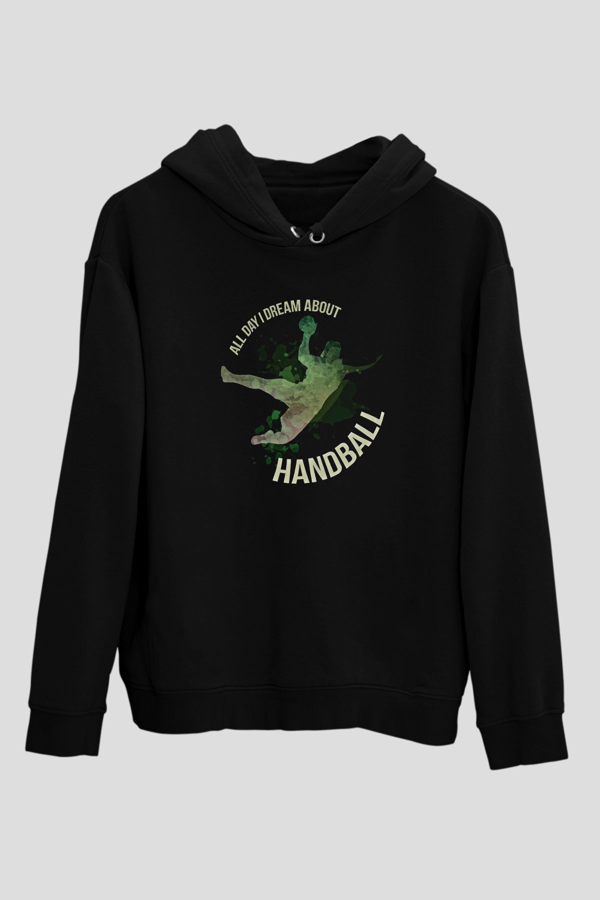 Handball Baskılı Unisex Siyah Hoodie