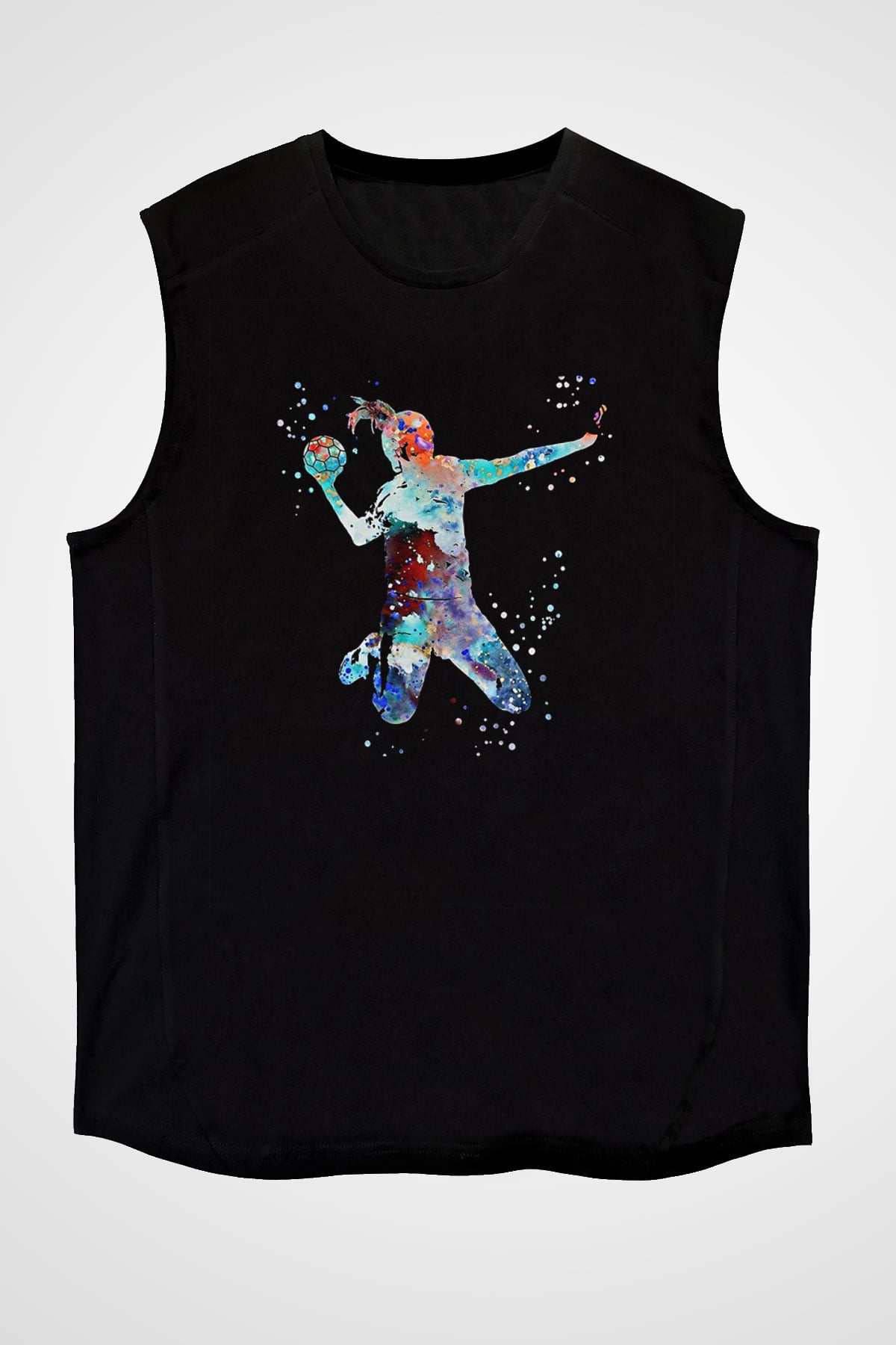 Handball Baskılı Unisex Siyah Kolsuz Tişört