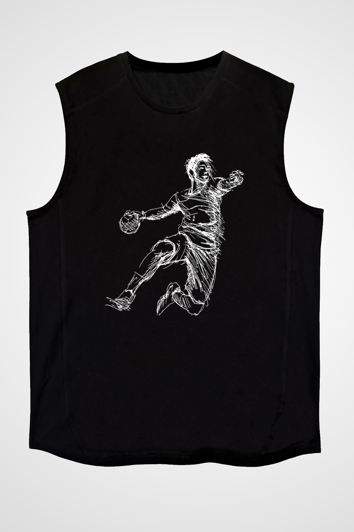 Handball Baskılı Unisex Siyah Kolsuz Tişört