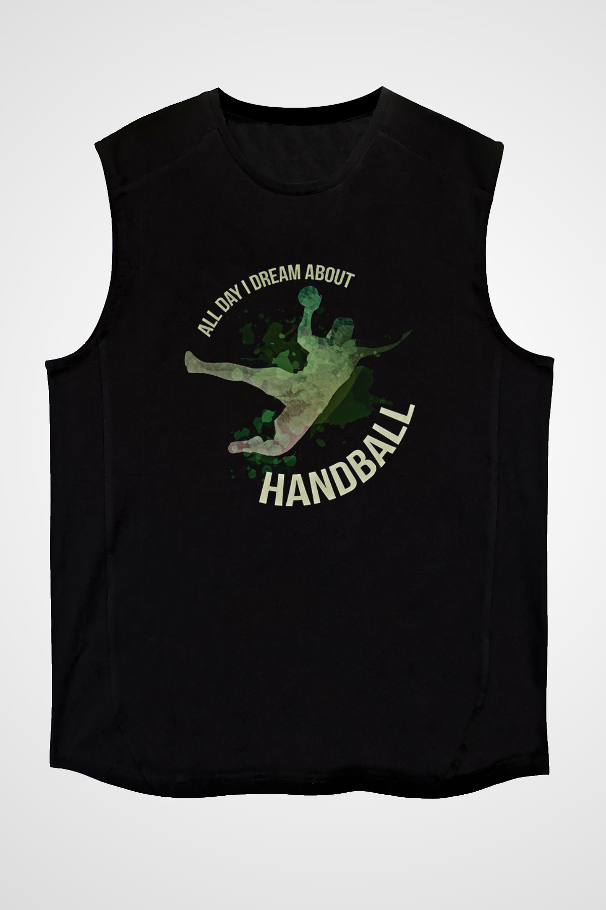 Handball Baskılı Unisex Siyah Kolsuz Tişört