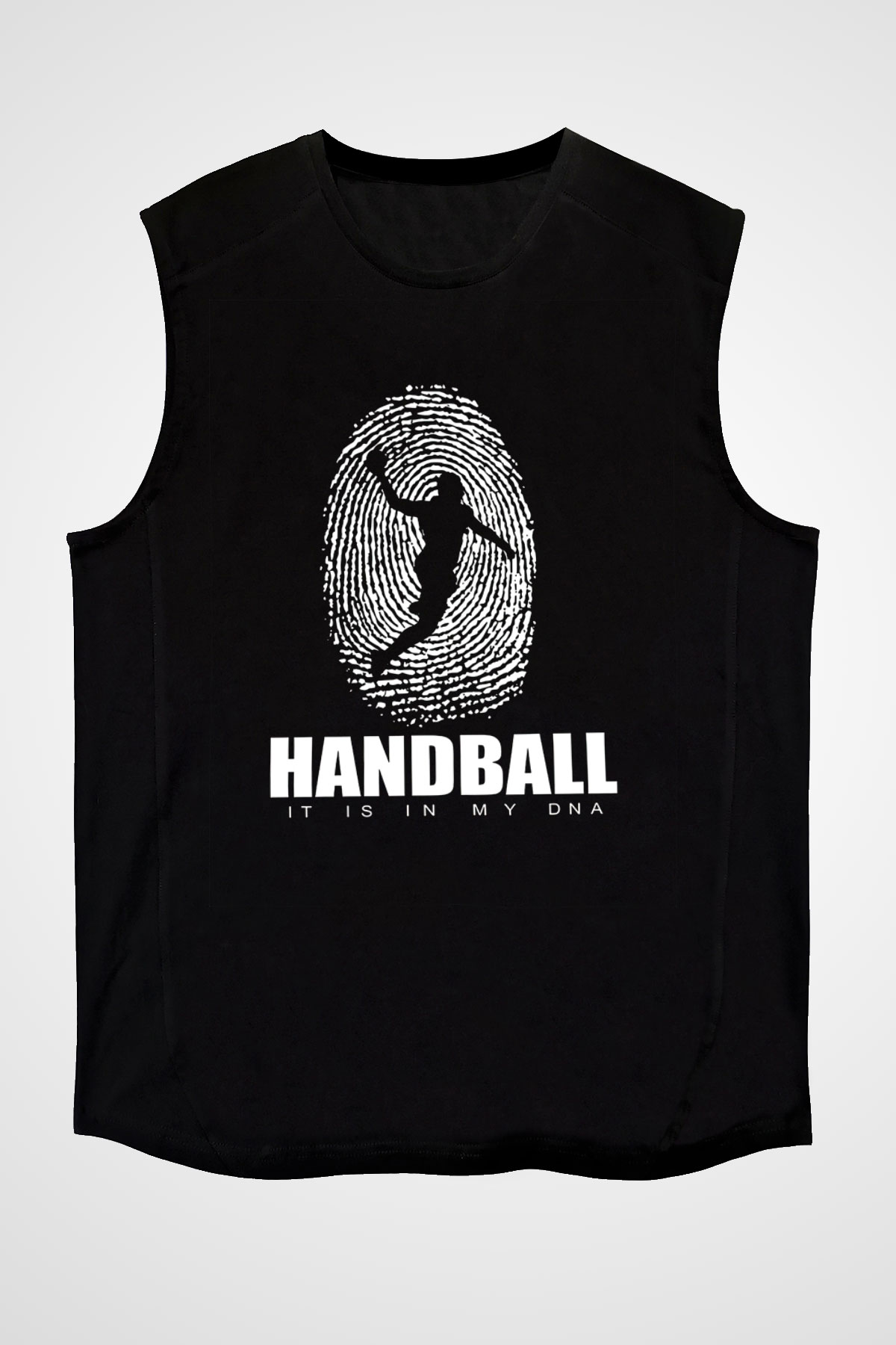 Handball Baskılı Unisex Siyah Kolsuz Tişört