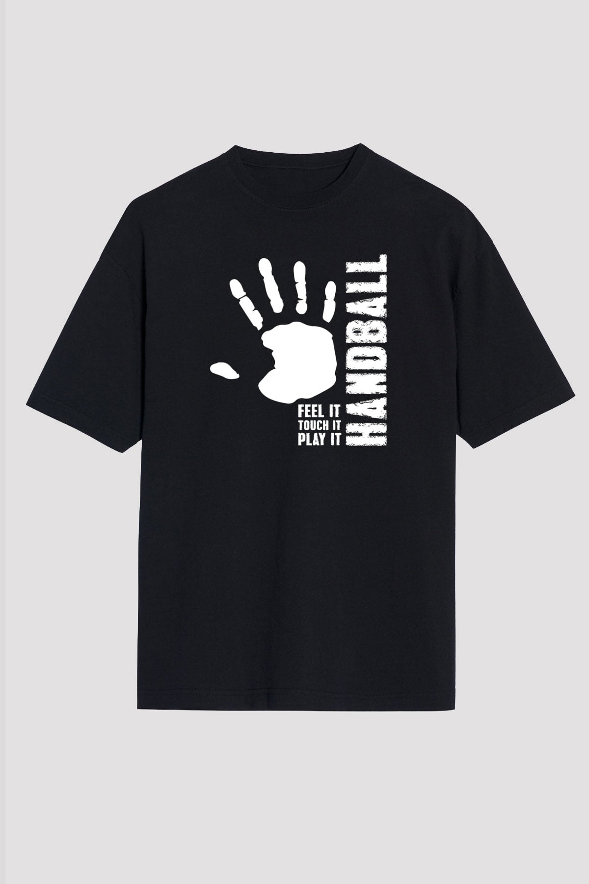 Handball Baskılı Unisex Siyah Oversize Tişört