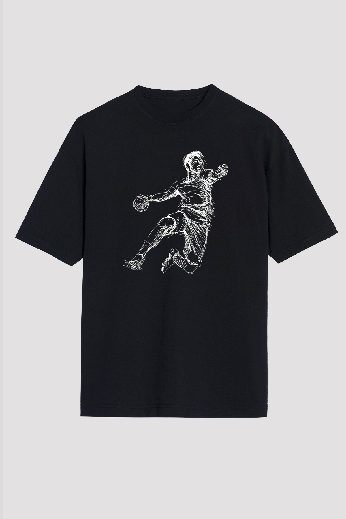 Handball Baskılı Unisex Siyah Oversize Tişört