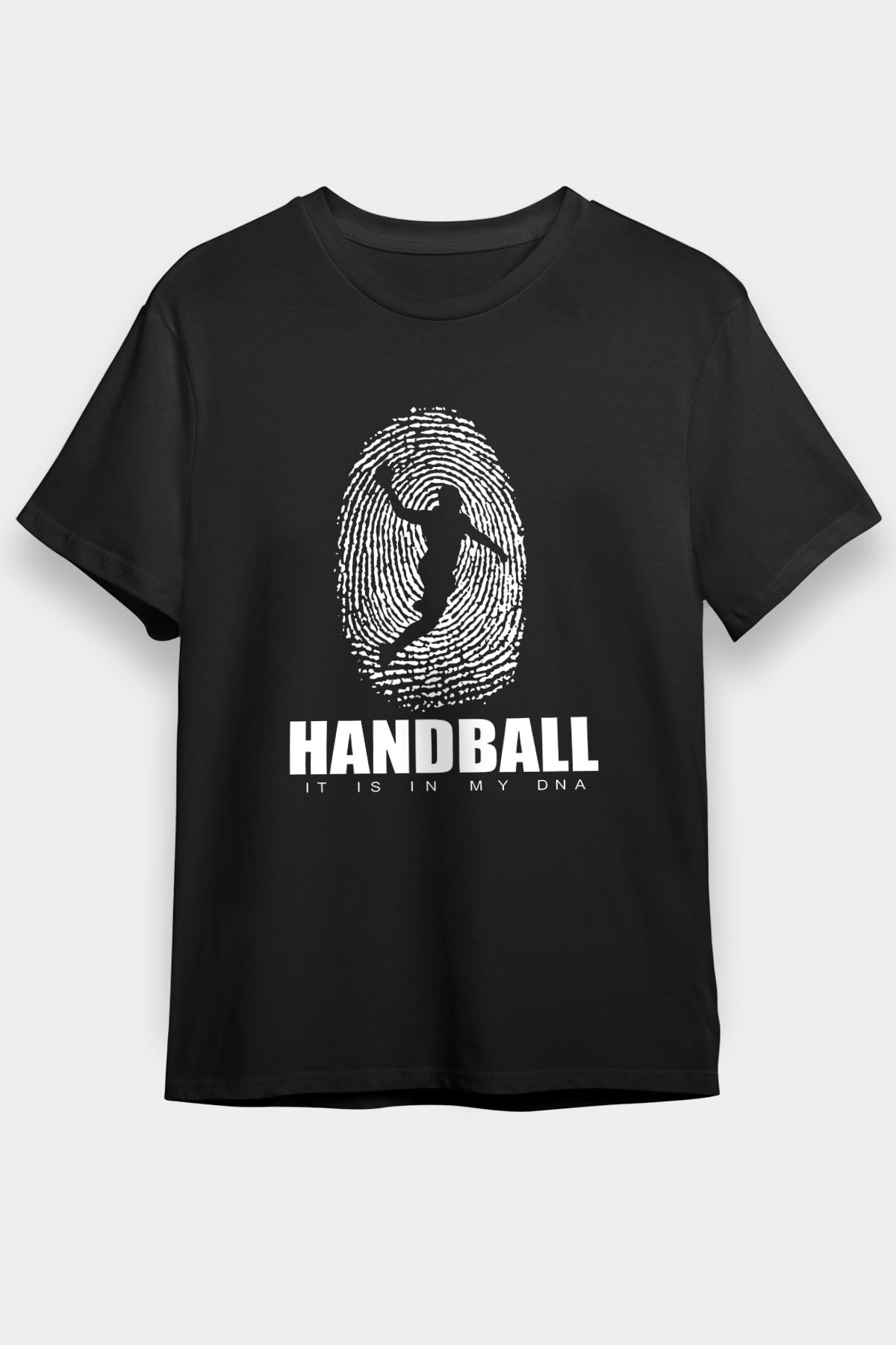 Handball Baskılı Unisex Siyah Tişört - Tshirt