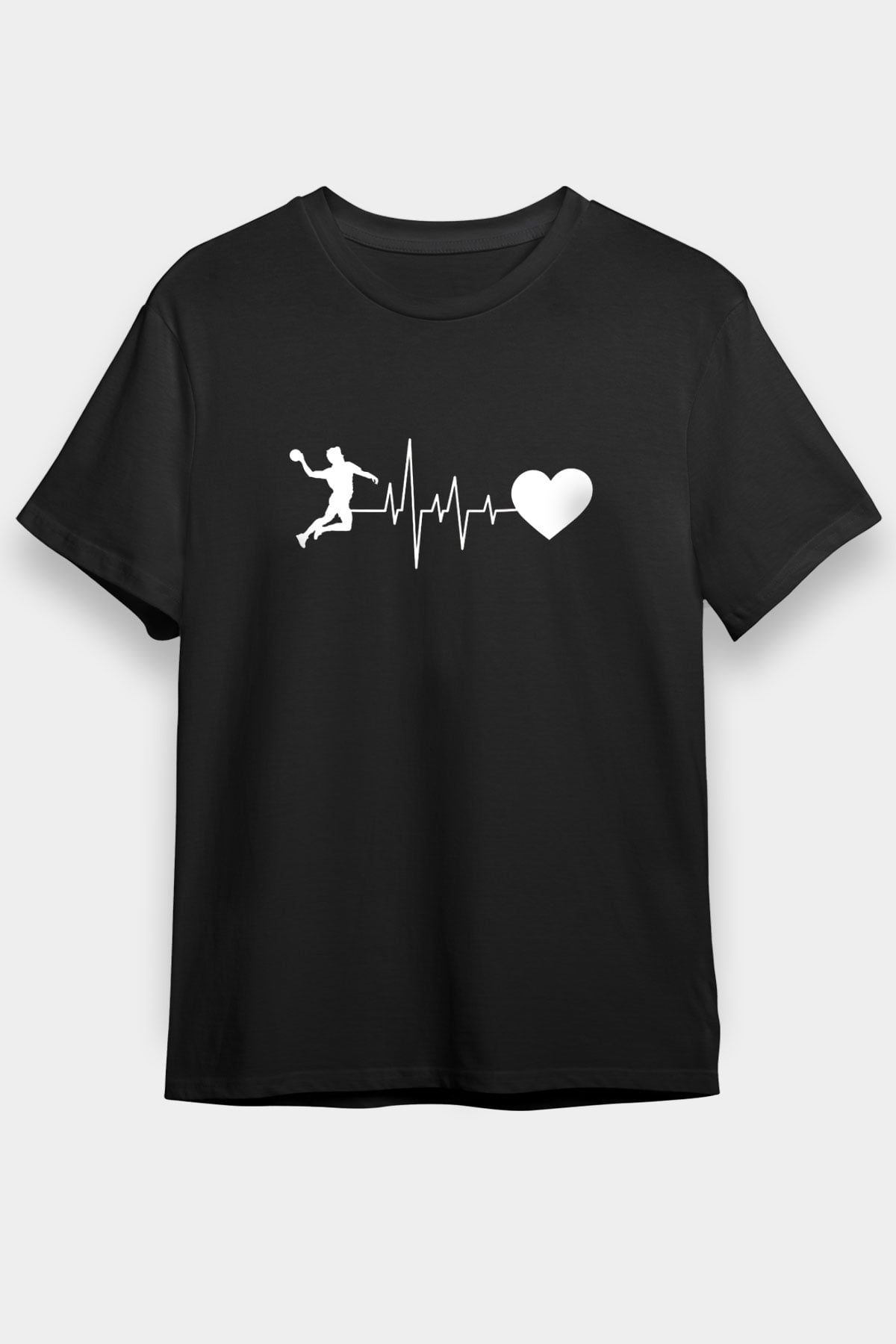 Handball Baskılı Unisex Siyah Tişört - Tshirt