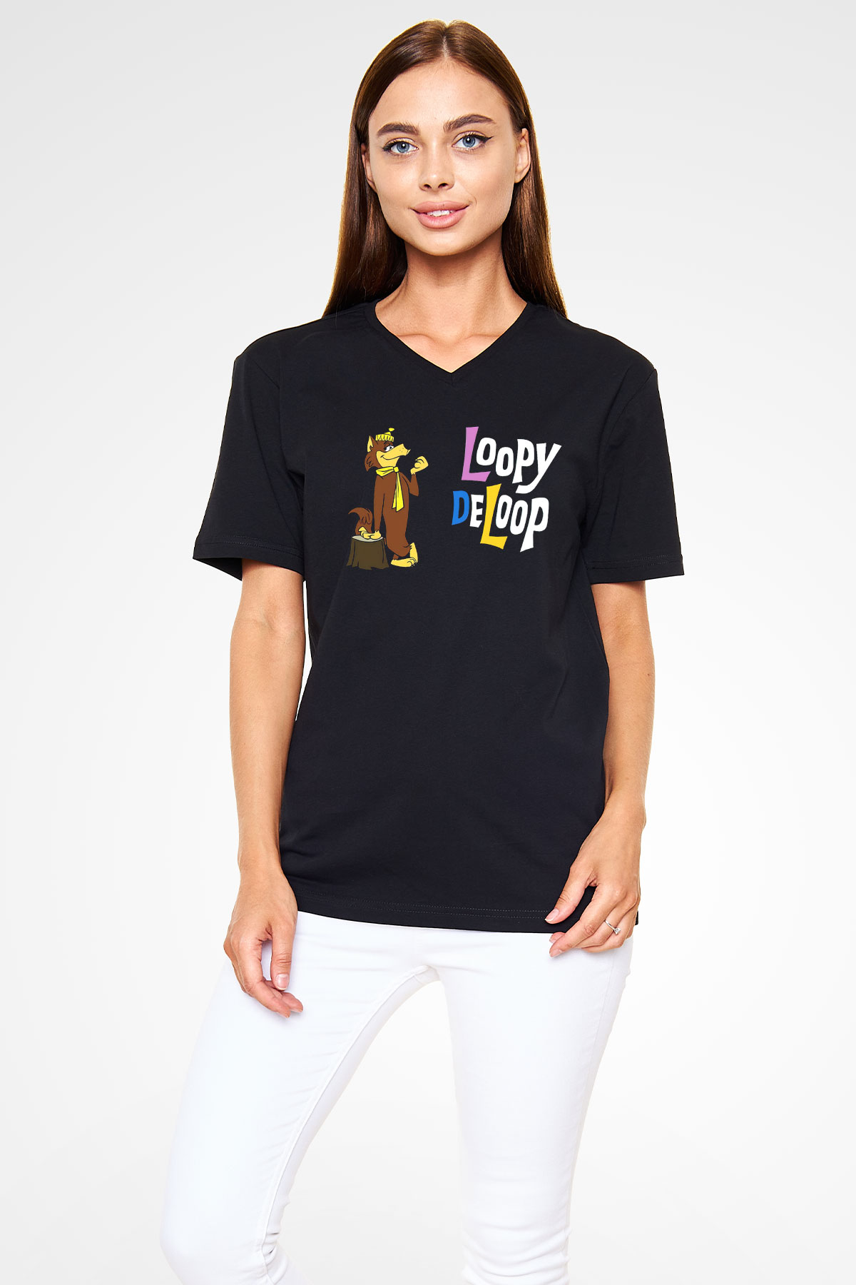 Hanna-Barbera Siyah Unisex  V Yaka Tişört