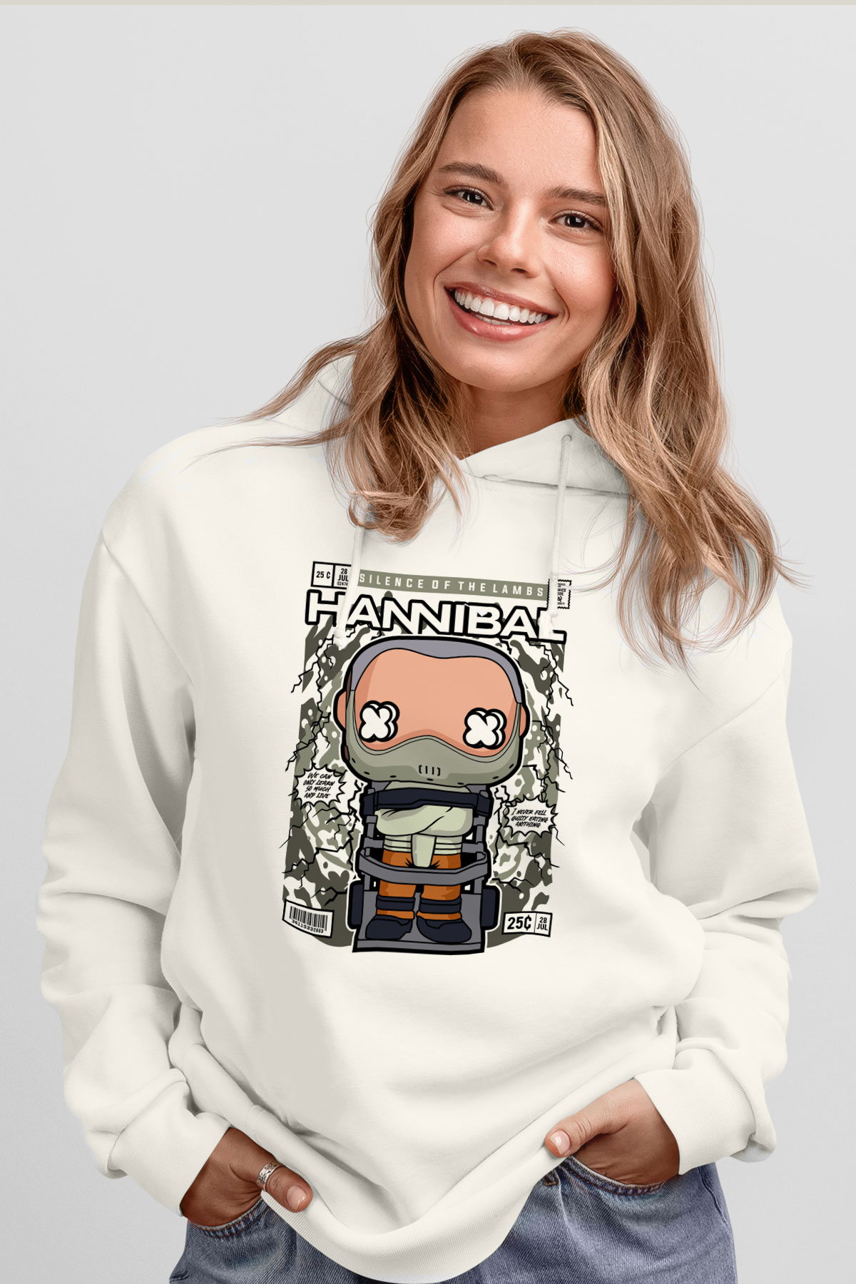 Hannibal Baskılı Unisex Beyaz Hoodie
