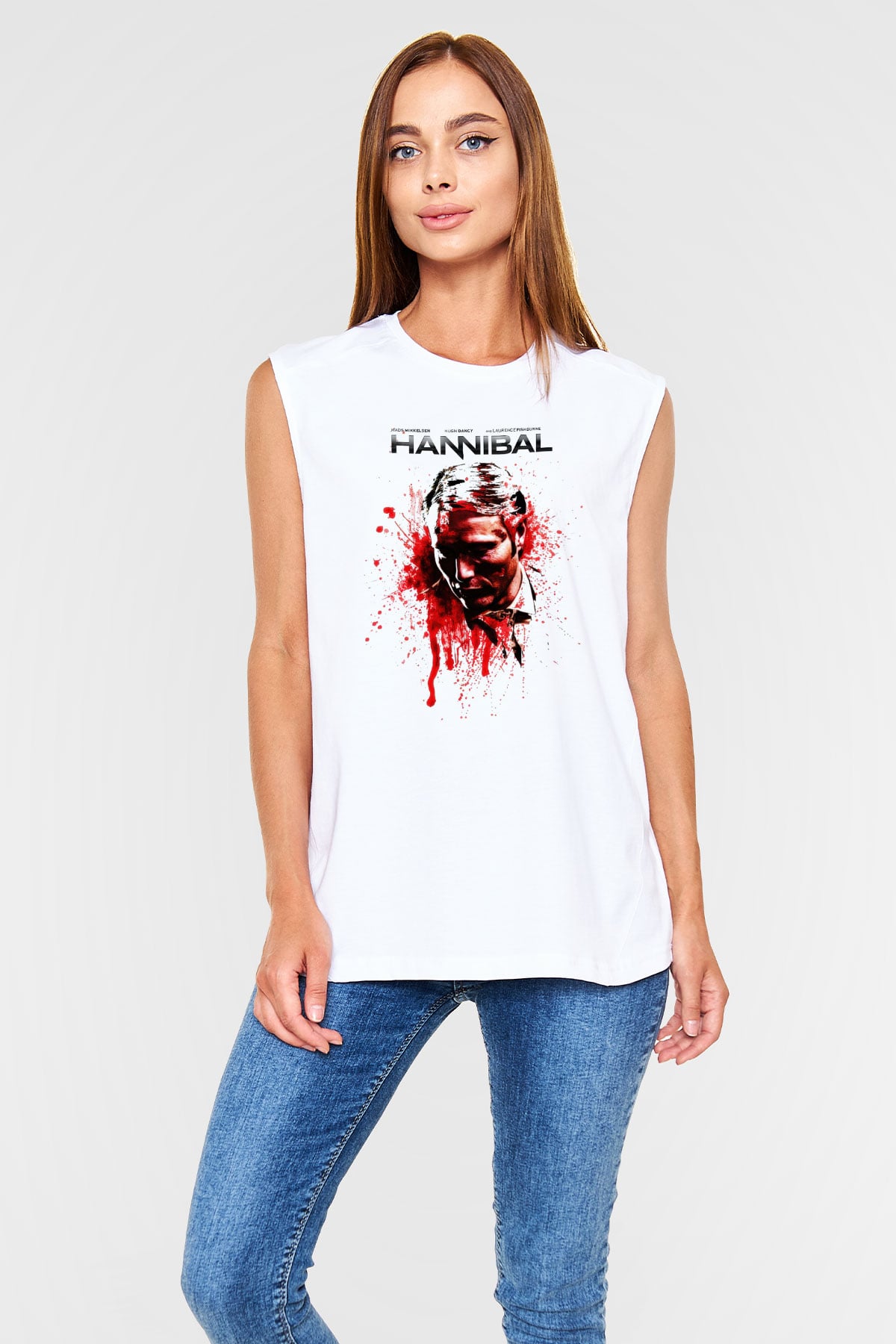 Hannibal Beyaz Unisex Kolsuz Tişört
