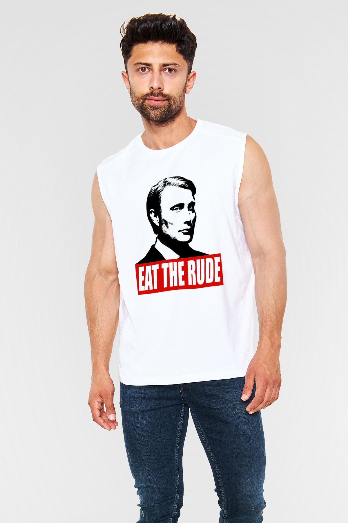 Hannibal Beyaz Unisex Kolsuz Tişört