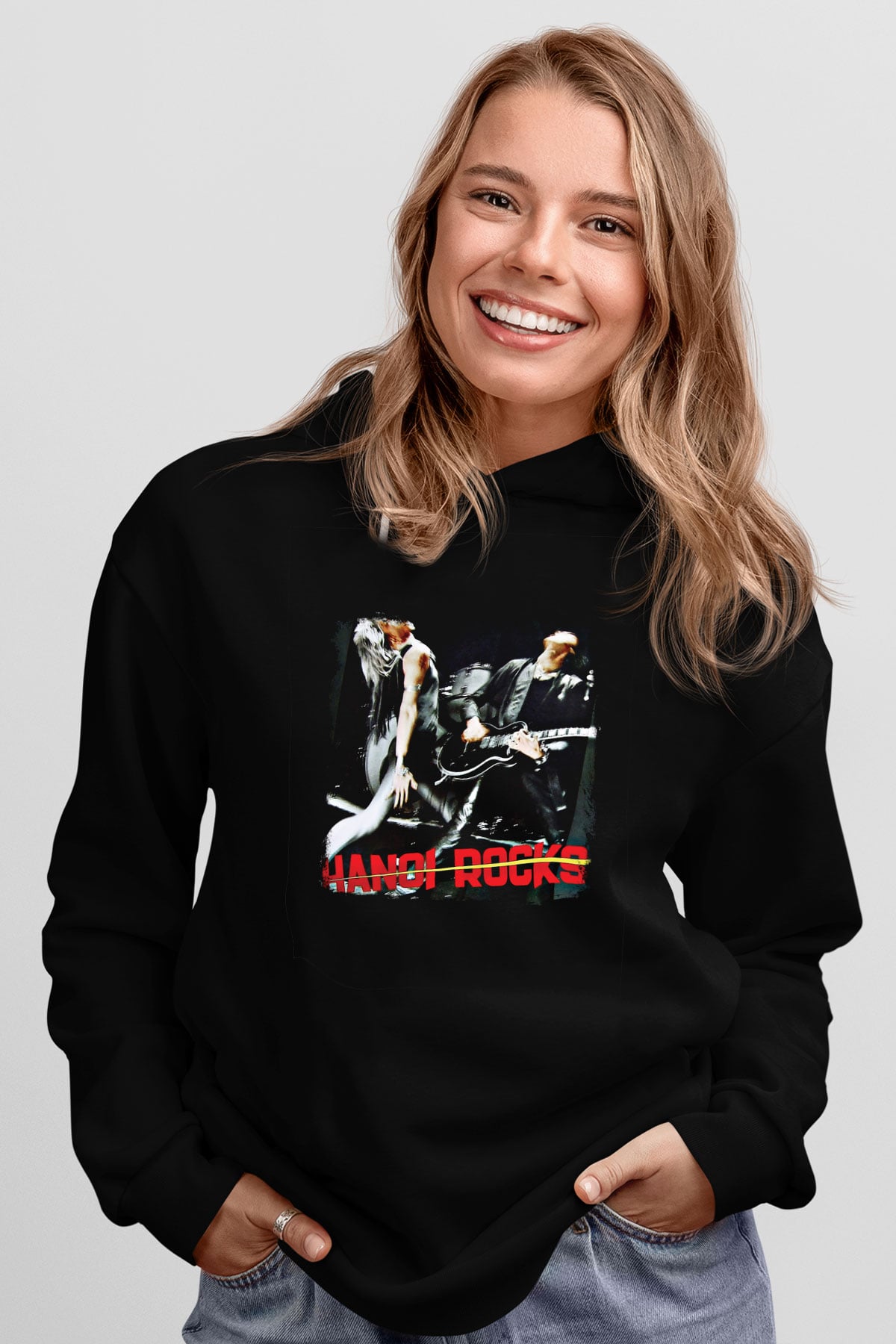 Hanoi Rocks Baskılı Unisex Siyah Hoodie