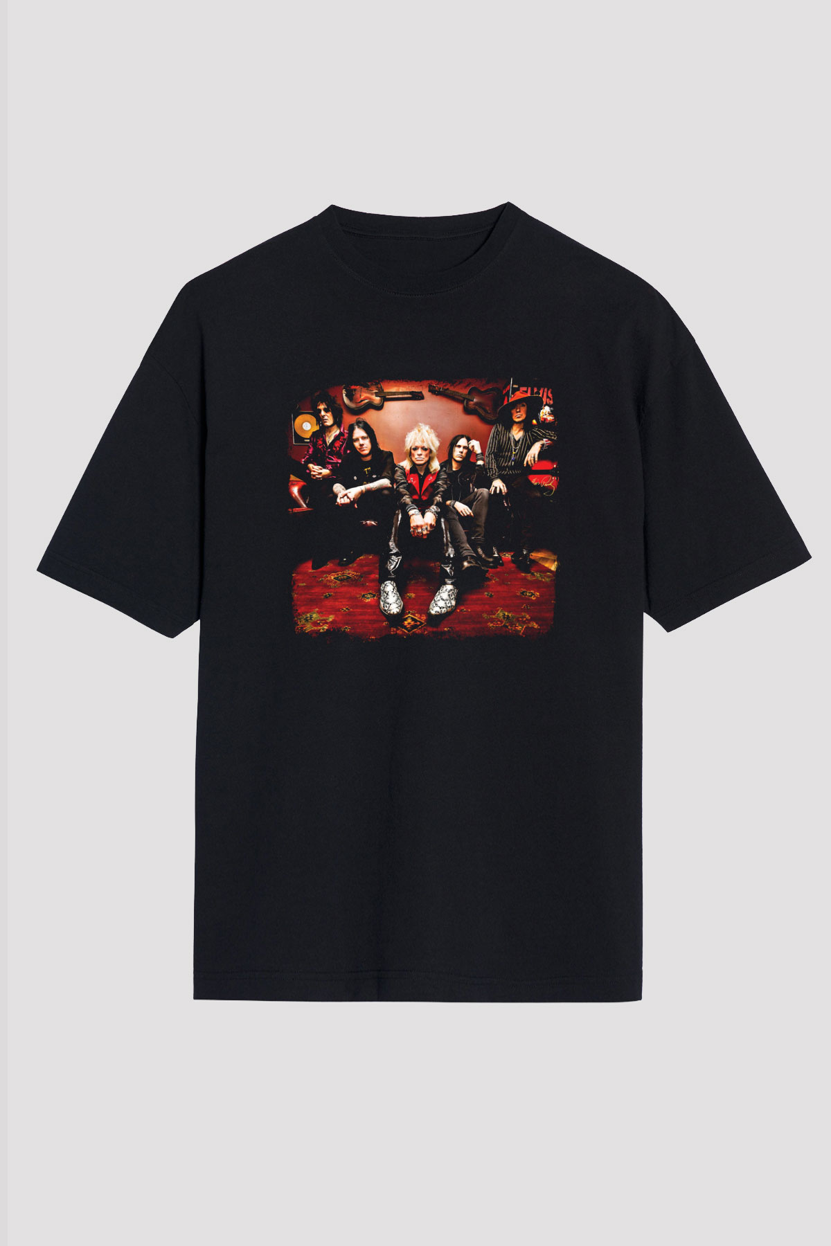Hanoi Rocks Baskılı Unisex Siyah Oversize Tişört
