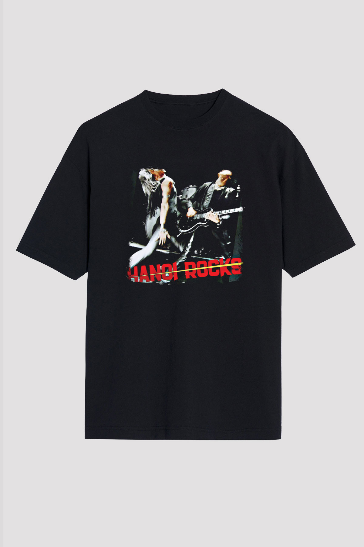 Hanoi Rocks Baskılı Unisex Siyah Oversize Tişört