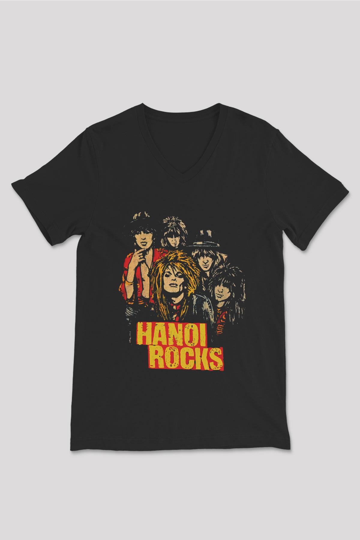 Hanoi Rocks Siyah Unisex V Yaka Tişört