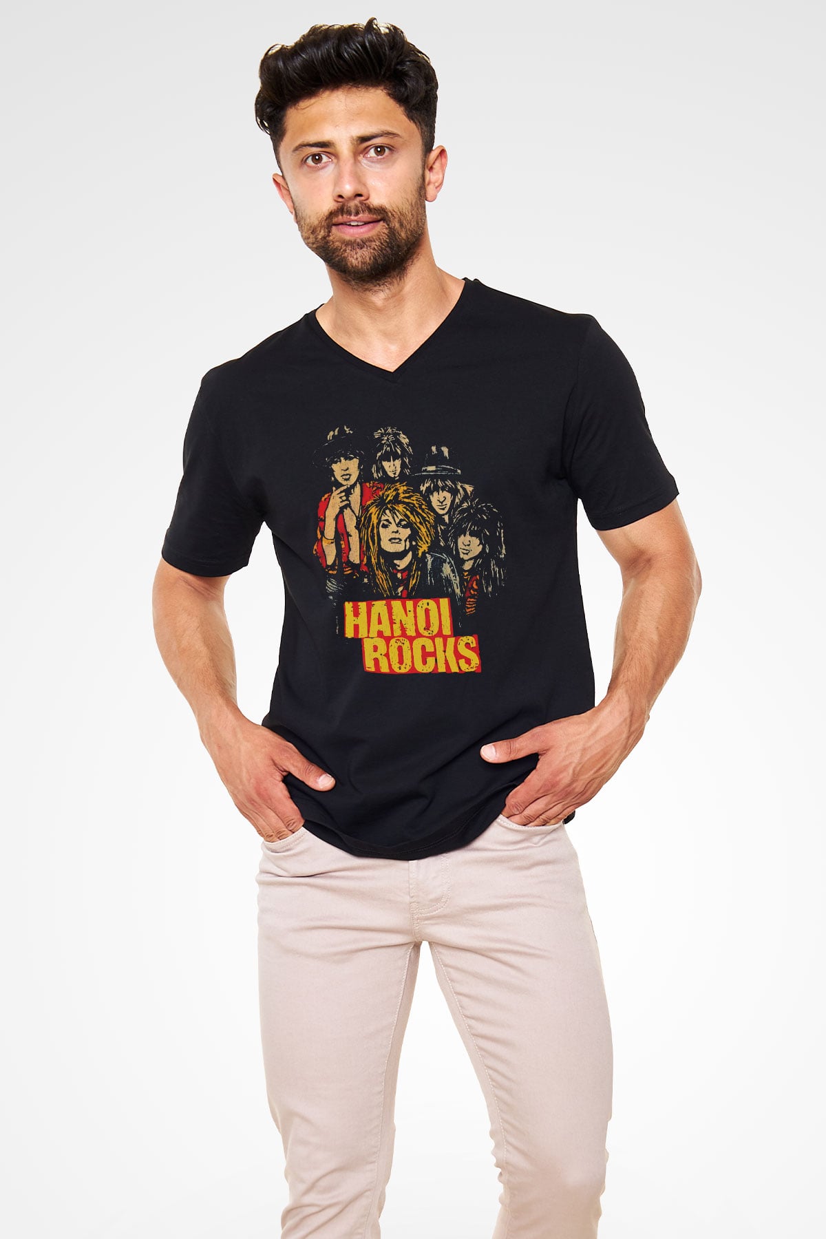 Hanoi Rocks Siyah Unisex V Yaka Tişört
