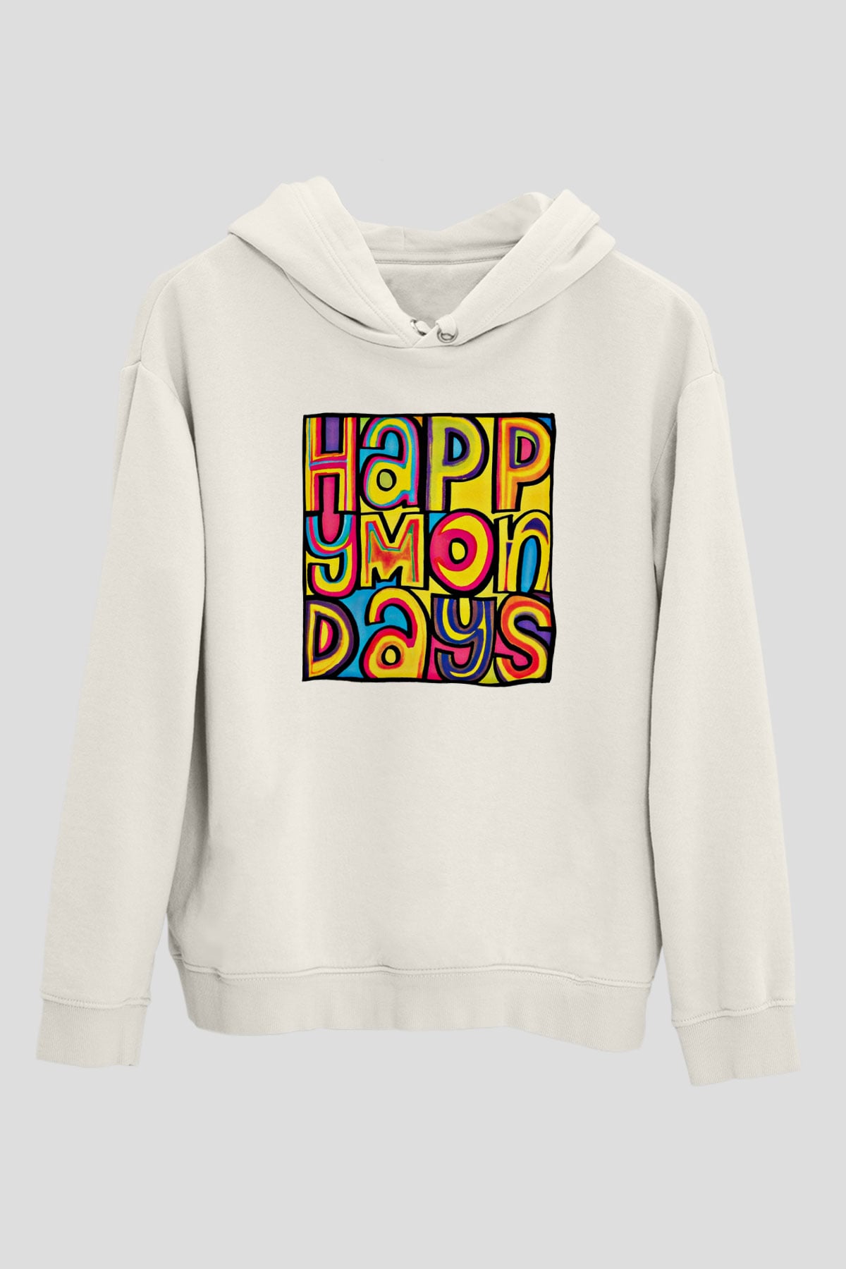 Happy Mondays Baskılı Unisex Beyaz Hoodie