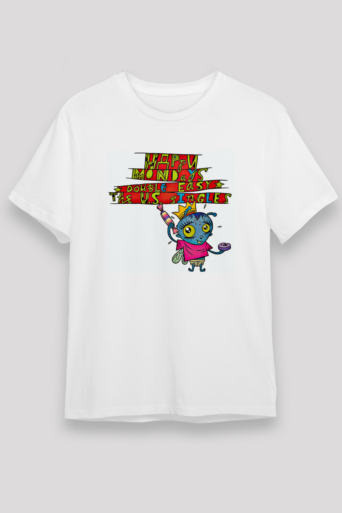 Happy Mondays Baskılı Unisex Beyaz Tişört
