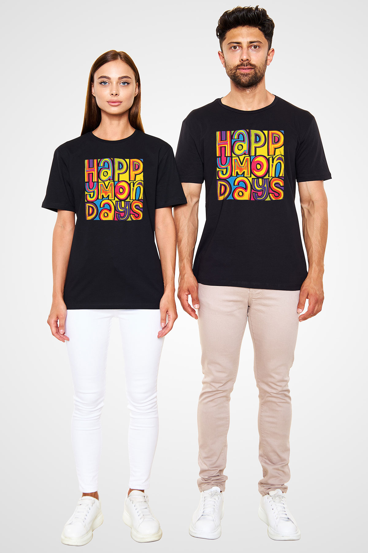 Happy Mondays Baskılı Unisex Siyah Tişört - Tshirt