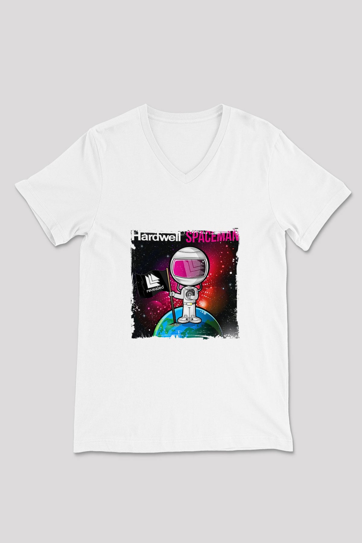 Hardwell Baskılı Beyaz V Yaka Unisex Tişört