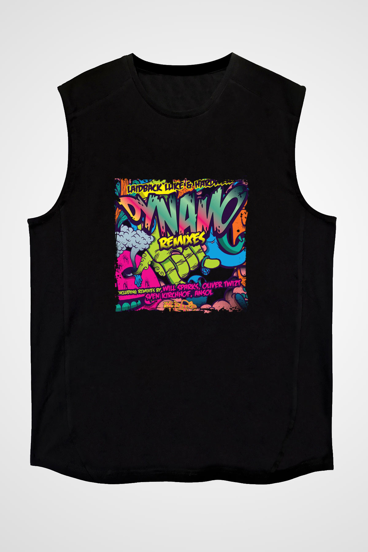 Hardwell Baskılı Unisex Siyah Kolsuz Tişört
