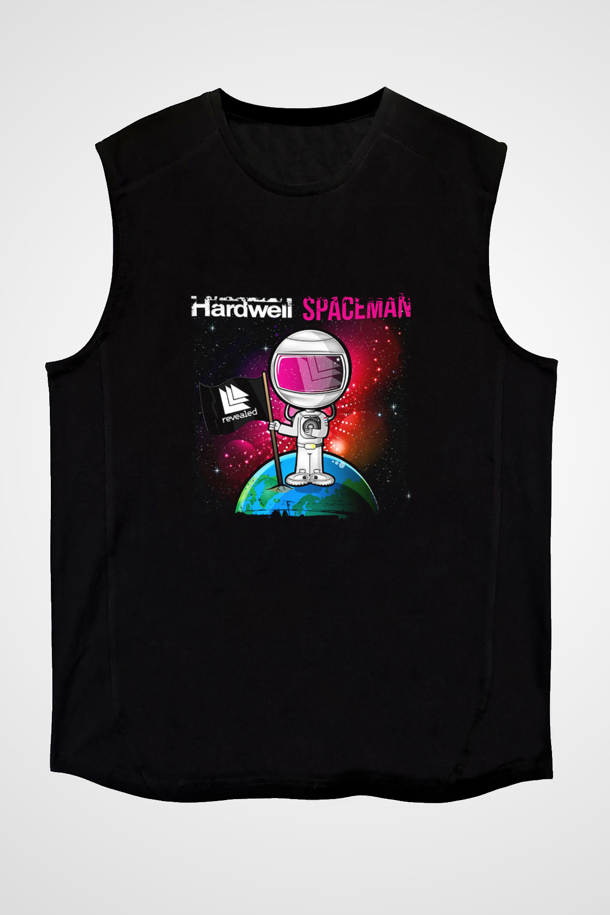 Hardwell Baskılı Unisex Siyah Kolsuz Tişört