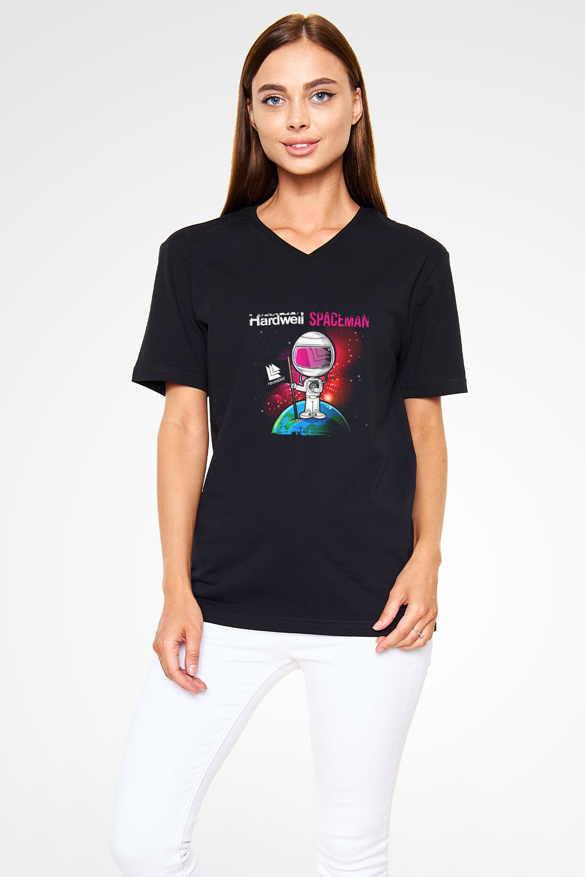 Hardwell Baskılı Unisex Siyah V Yaka Tişört
