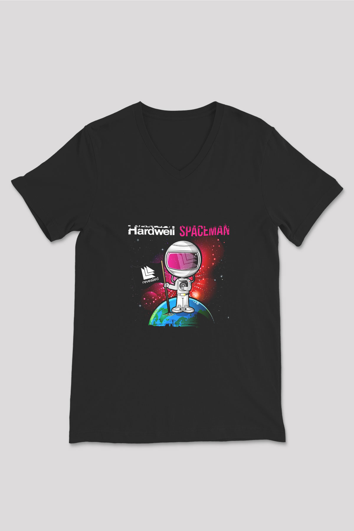 Hardwell Baskılı Unisex Siyah V Yaka Tişört