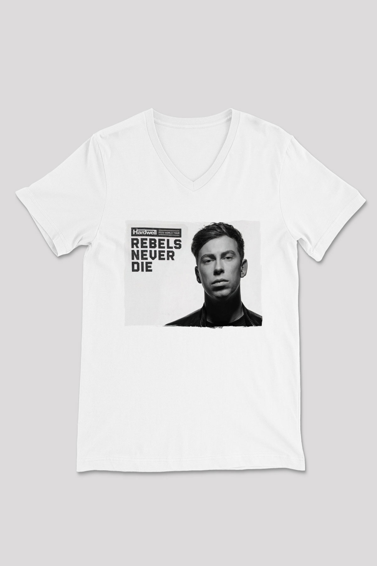 Hardwell Beyaz Unisex V Yaka Tişört