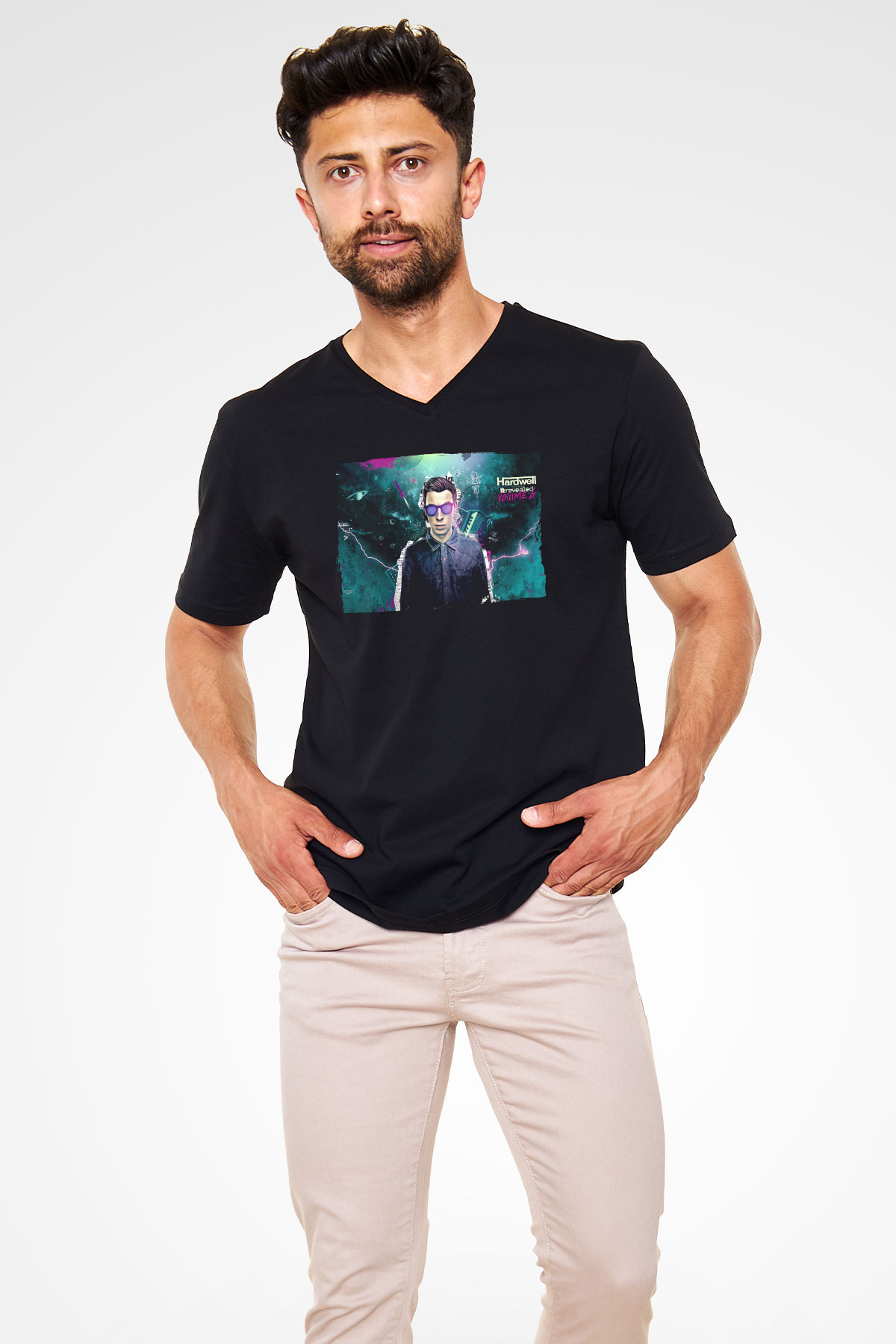 Hardwell Siyah Unisex V Yaka Tişört