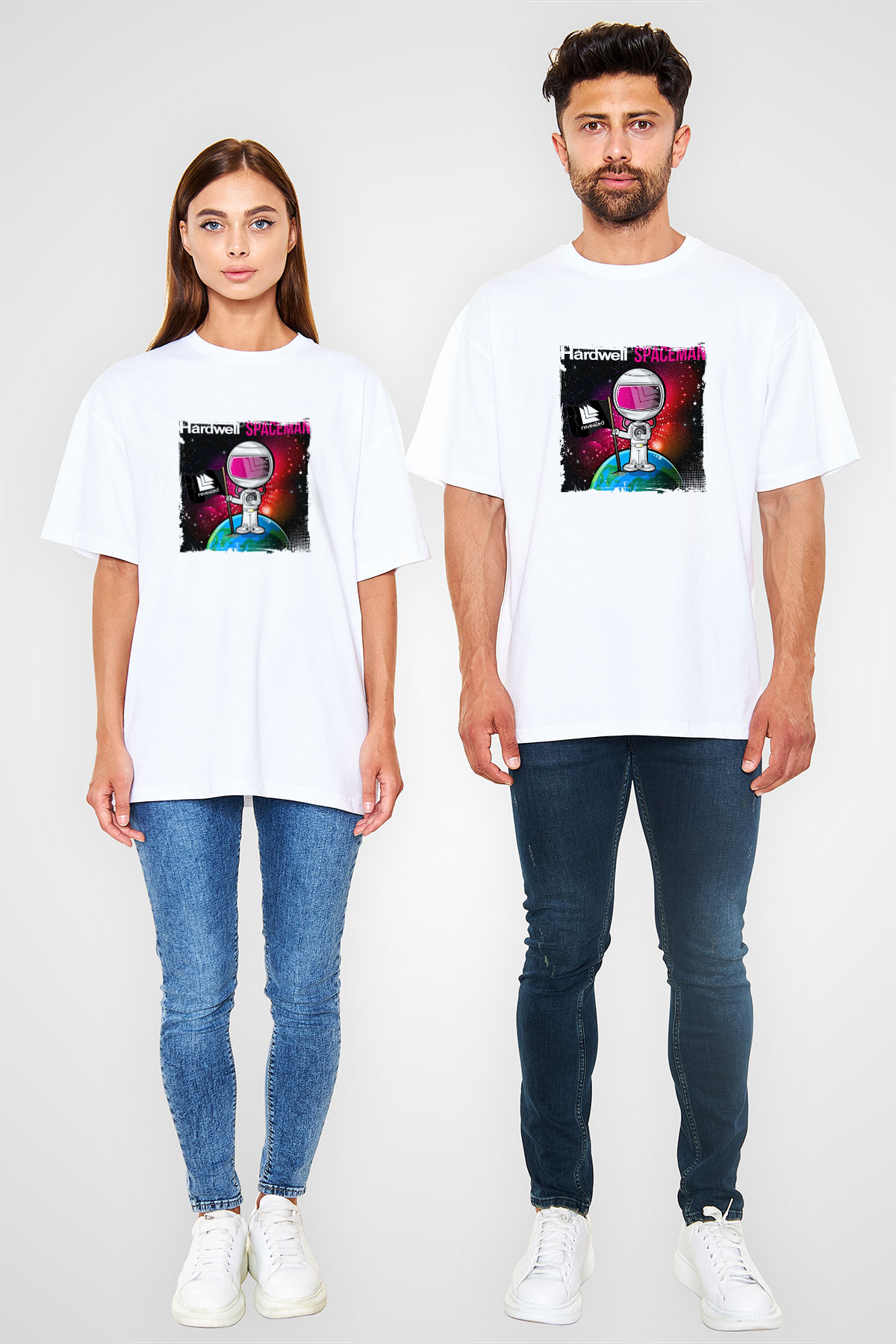 HardwellBaskılı Beyaz Oversize Tişört