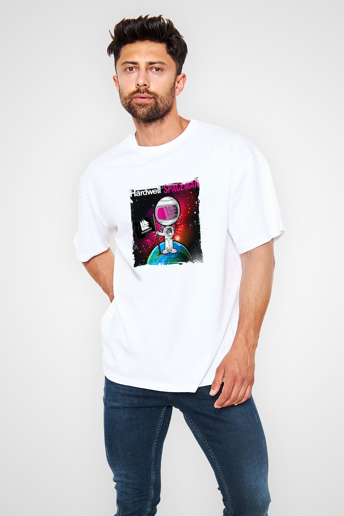 HardwellBaskılı Beyaz Oversize Tişört