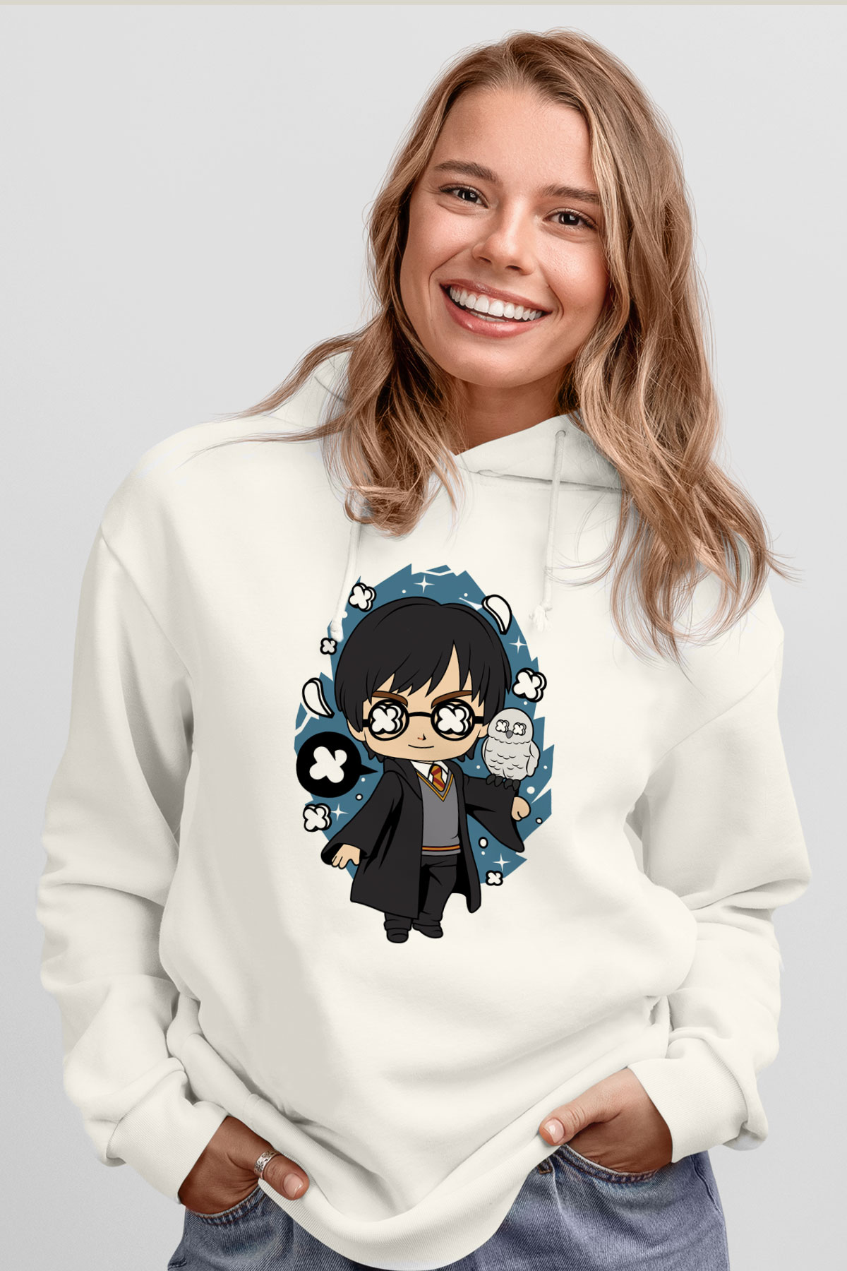 Harry Baskılı Unisex Beyaz Hoodie