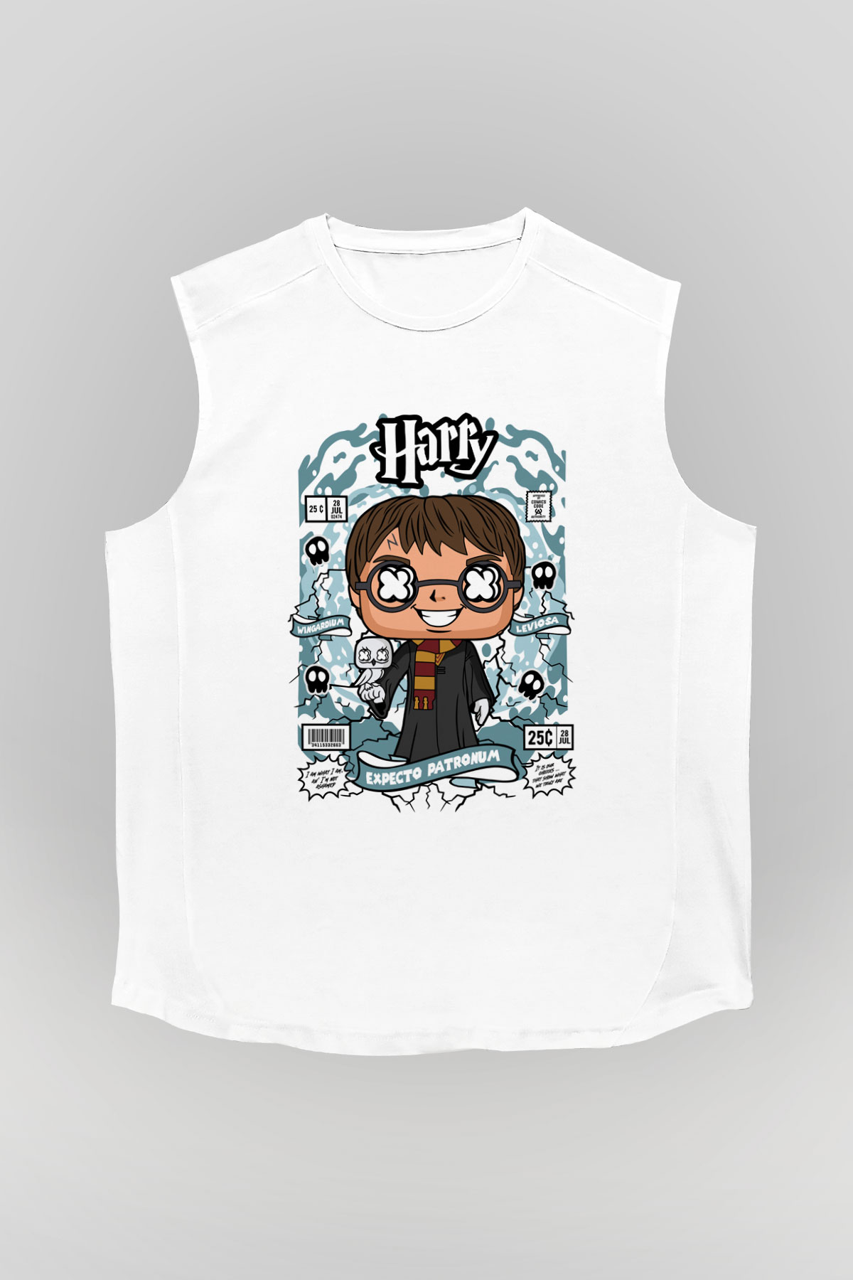 Harry Baskılı Unisex Beyaz Kolsuz Tişört