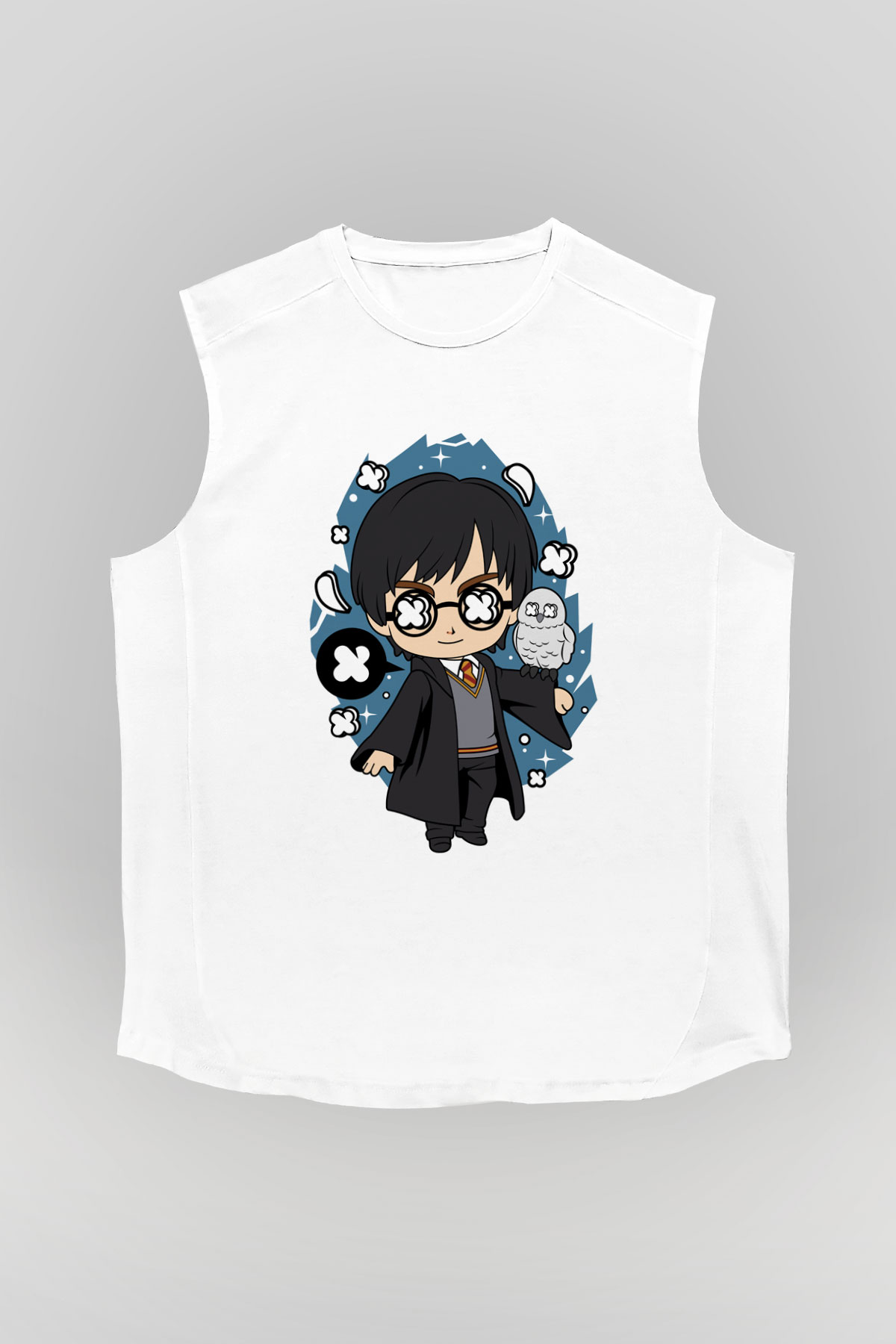 Harry Baskılı Unisex Beyaz Kolsuz Tişört