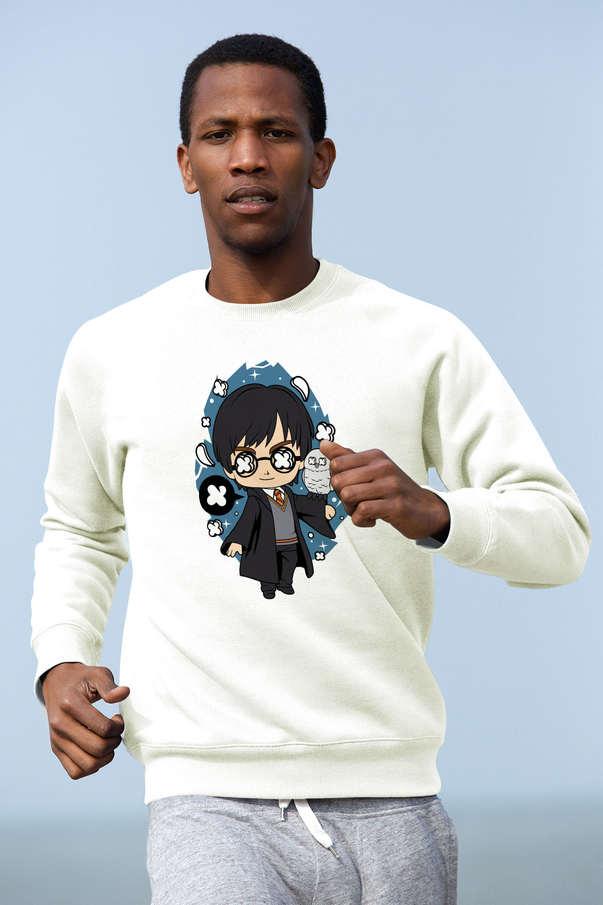 Harry Baskılı Unisex Beyaz Sweatshirt