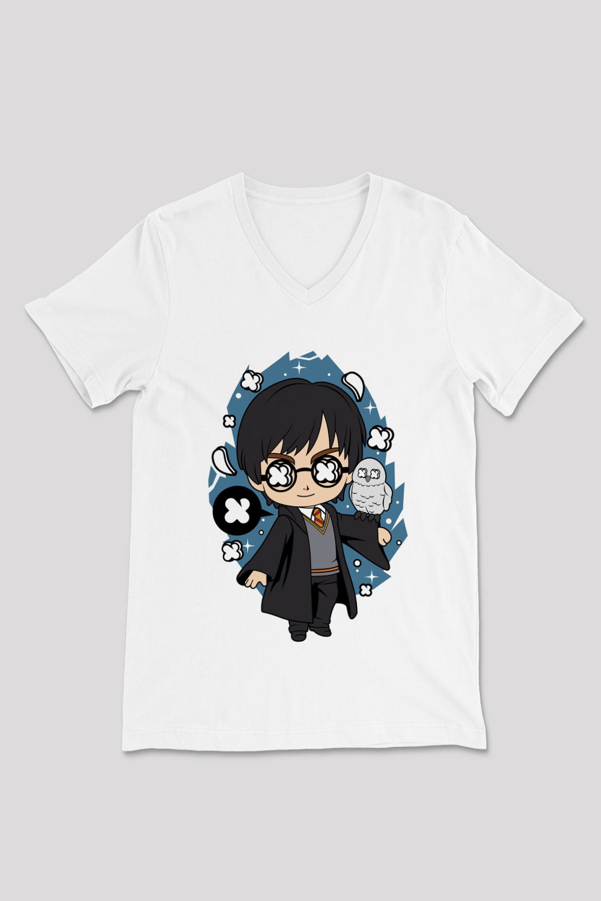 Harry Baskılı Unisex Beyaz V Yaka Tişört
