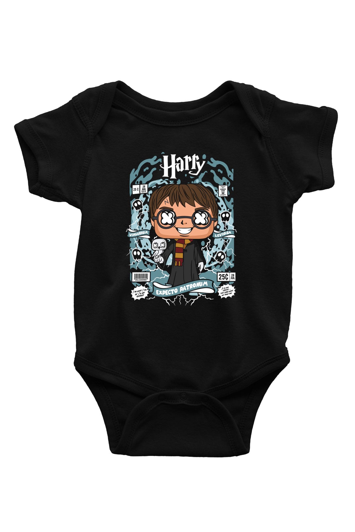 Harry Baskılı Unisex Siyah Bebek Body - Zıbın