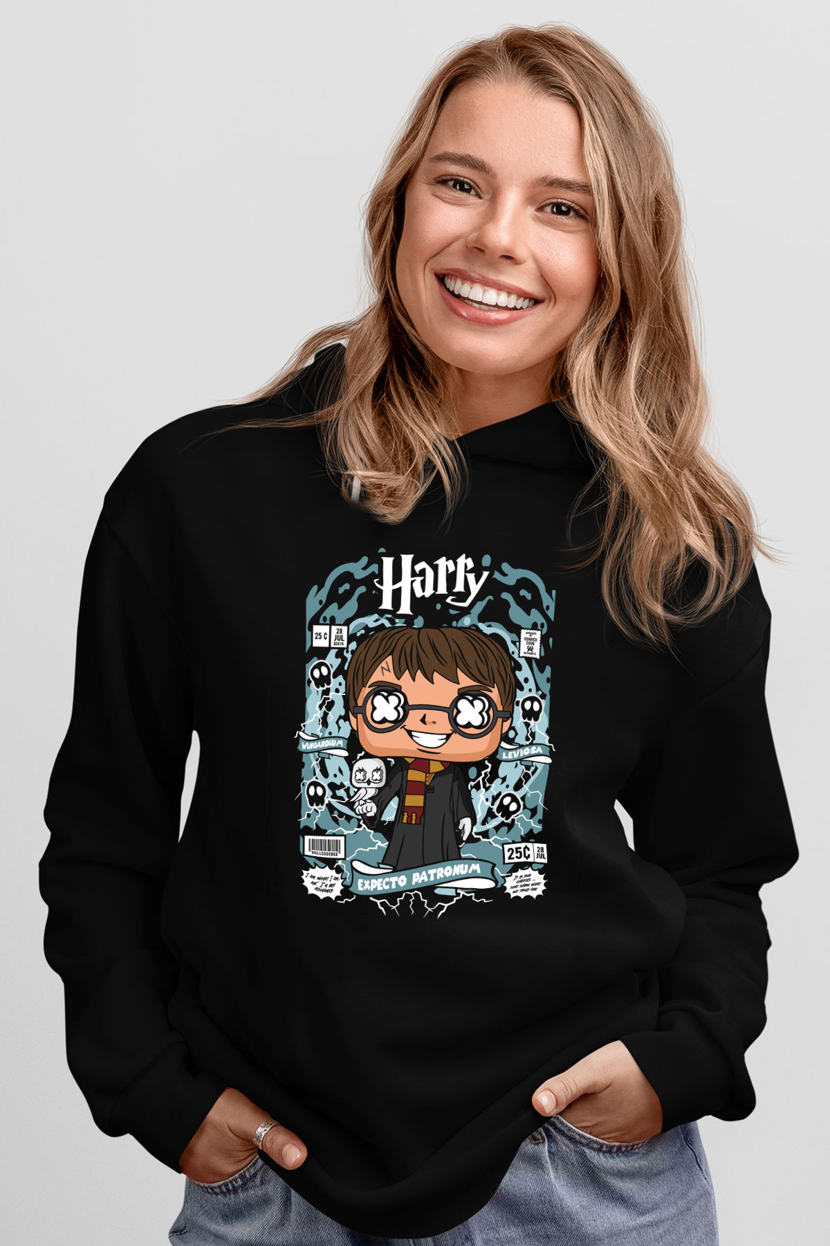 Harry Baskılı Unisex Siyah Hoodie