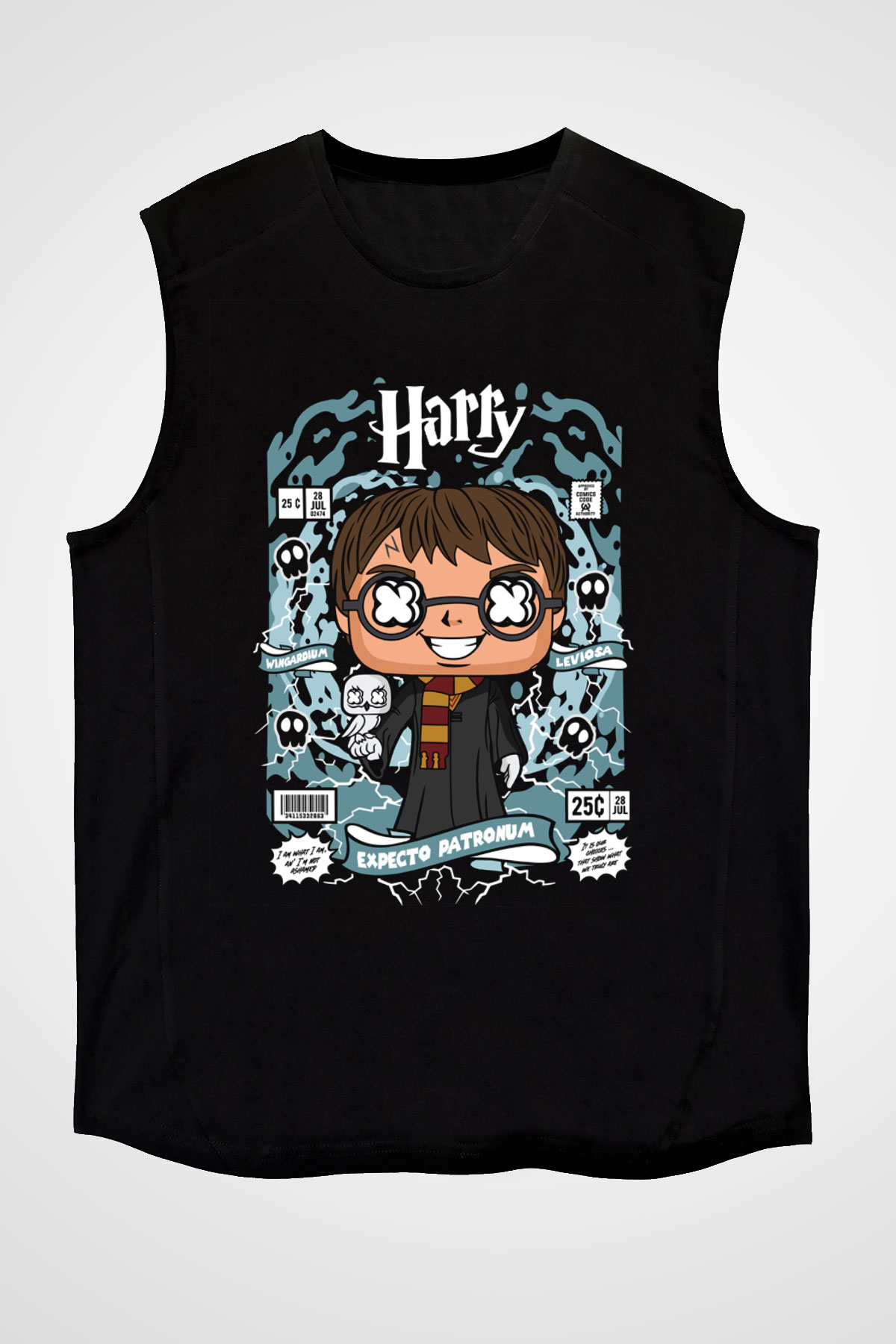 Harry Baskılı Unisex Siyah Kolsuz Tişört