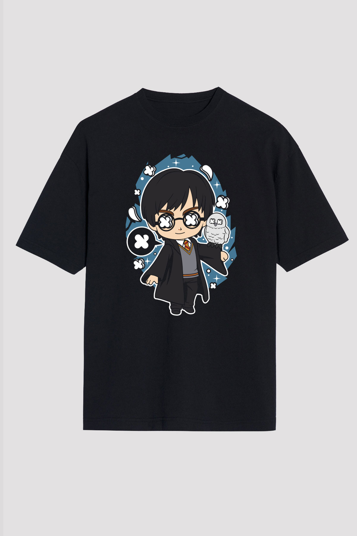 Harry Baskılı Unisex Siyah Oversize Tişört